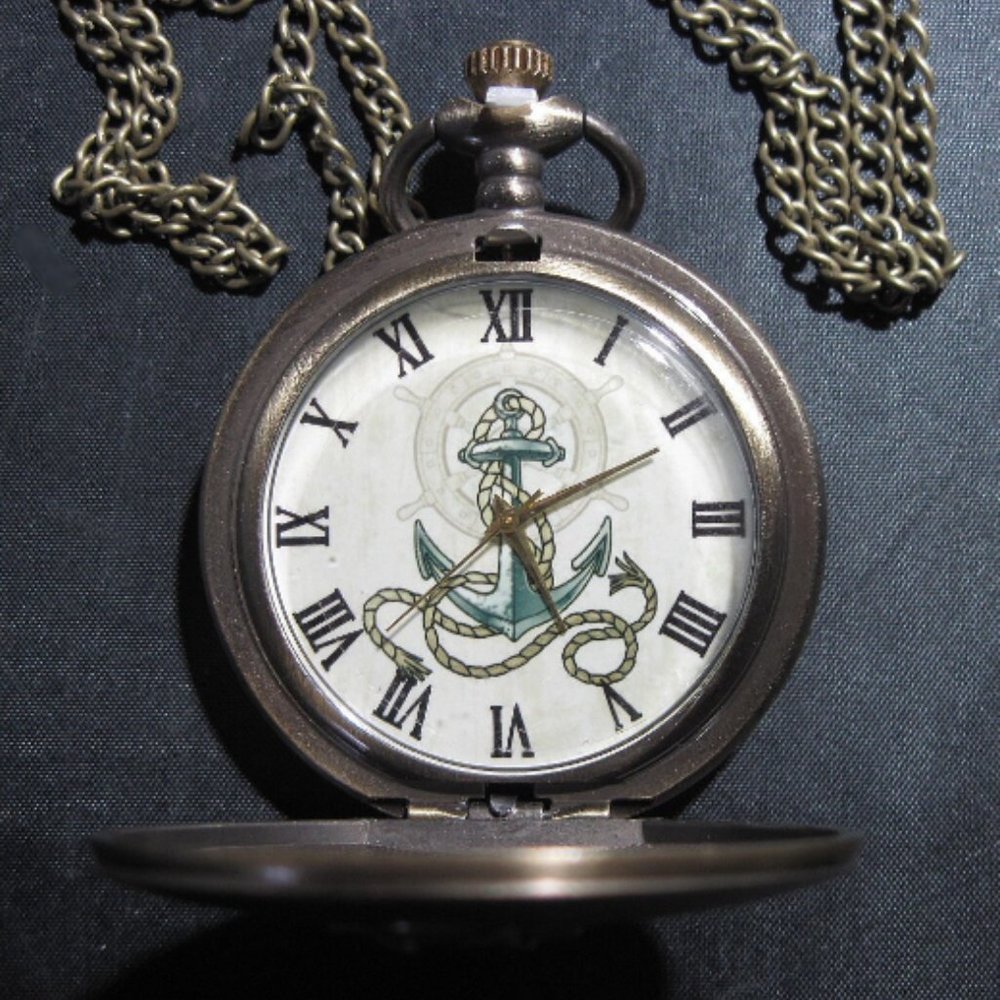 COPY - Navy, Coast Guard or Yacht ANCHOR Pocket Watch w/Chain
